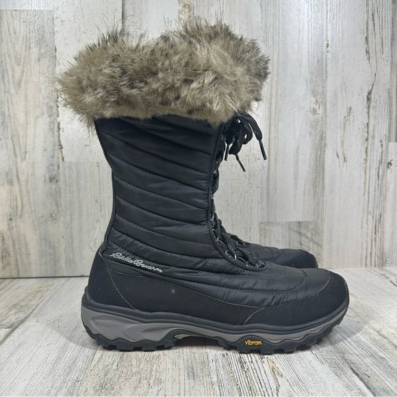 Eddie Bauer Black Faux Fur Lined 200 Gram Waterproof Snow Boots #1084 - Picture 8 of 11